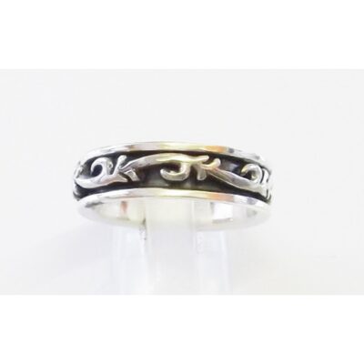 Ethnic mens silver heavy spin ring 8mm
