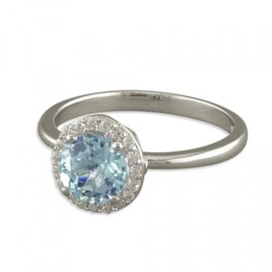 Small round blue topaz with cubic...