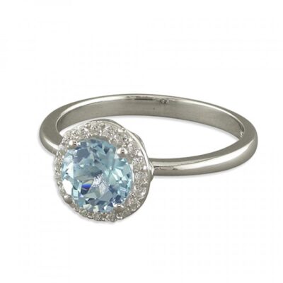 Small round blue topaz with cubic zirconia halo