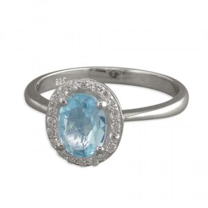 Small oval blue topaz with cubic...