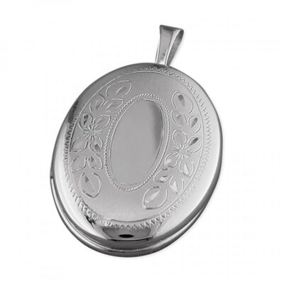 16mm rhodium-plated oval with leaf pattern