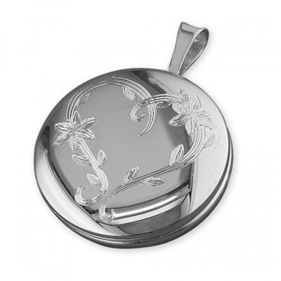 16mm round rhodium-plated with leaf-engraved...