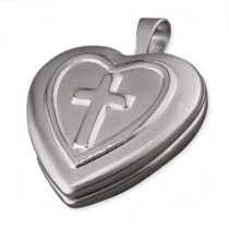 16mm rhodium-plated heart with embossed cross