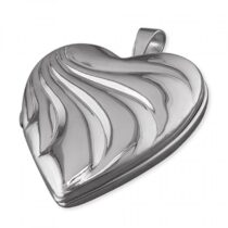 20mm rhodium-plated heart with embossed wave pattern
