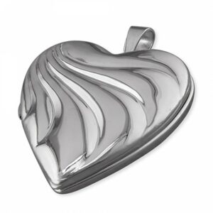 20mm rhodium-plated heart with embossed wave patte...