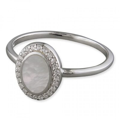 Mother-of-Pearl and cubic zirconia oval halo