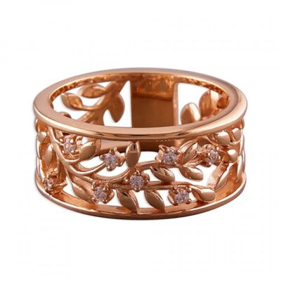 Rose gold-plated leaves with cubic zirconias...