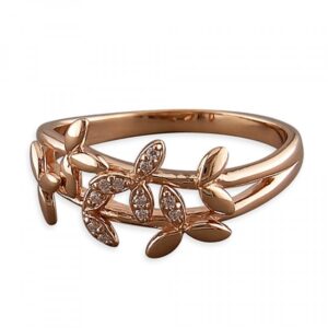 Rose gold-plated cubic zirconia and plain leaves