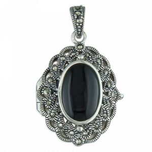 Fancy marcasite oval with black agate