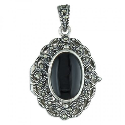 Fancy marcasite oval with black agate