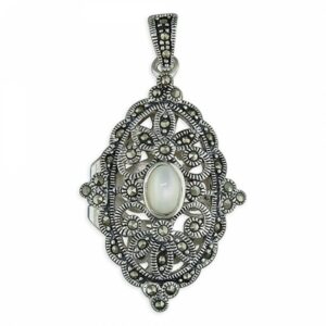 Fancy marcasite oval with Mother of Pearl