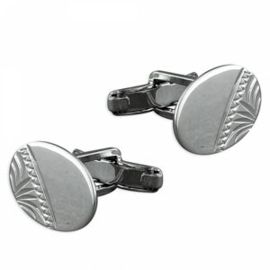 Half-engraved oval cufflink with...