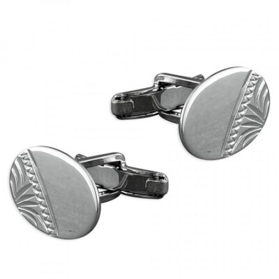 Half-engraved oval cufflink with swivel fitting