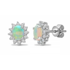 Diamond with opal white gold earrings