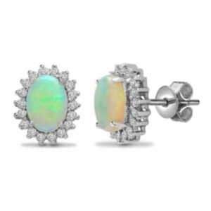 Diamond with opal white gold earrings