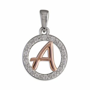 A Cubic zirconia circle with rose gold-plated init...