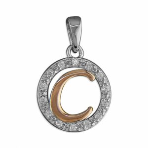C Cubic zirconia circle with rose gold-plated init...