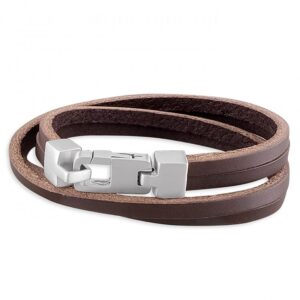 Mens brown leather double wrap-a...
