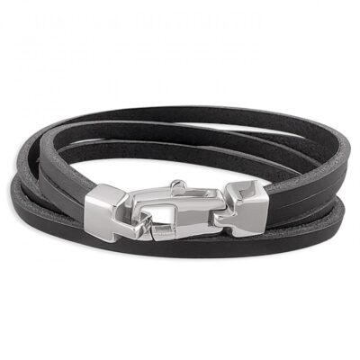 Mens black leather double...