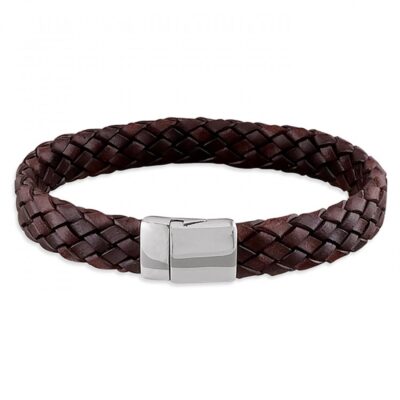 Mens brown leather plaited