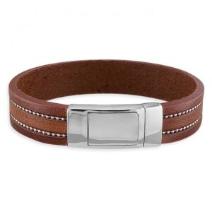 Mens wide brown leather with bea...