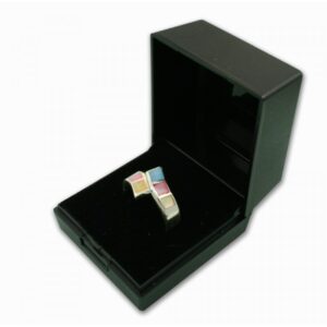 Black plastic hinged ring box