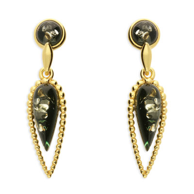 Green amber in a yellow gold-plated,...