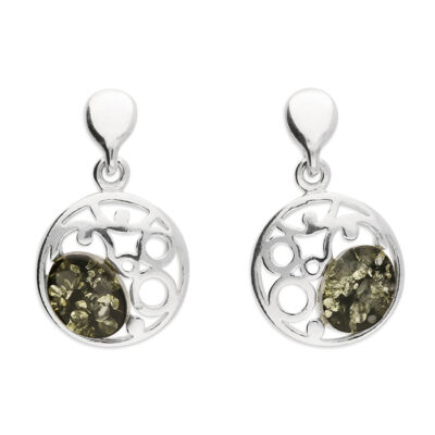 Green amber oval with a decorative silver...