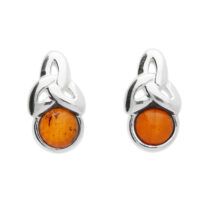 Cognac amber bead with a trefoil knot at...